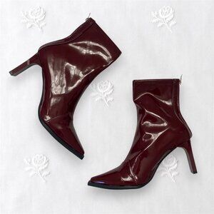 Glam Cherry Burgundy Red 90s Style Pointy Stiletto Heel Boots EU 38 US 7.5